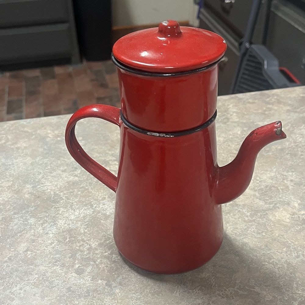 Vintage enamel red coffee pot